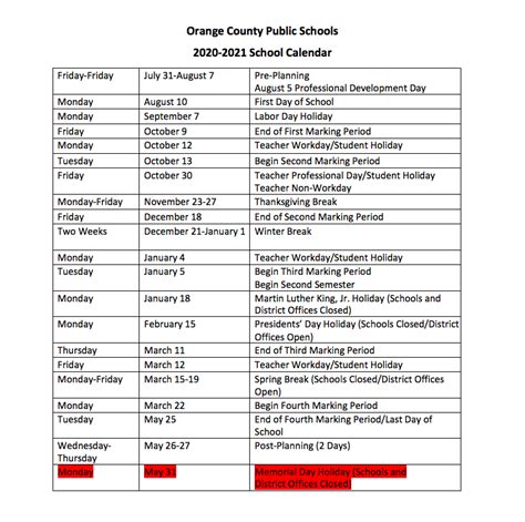 Present ID. . Orange county public schools calendar